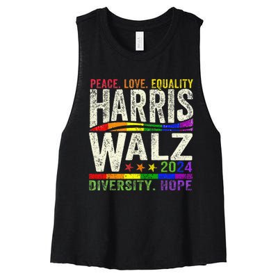 Kamala Harris Tim Walz 2024 Peace Lgbt Harris Walz Waltz Gift Women's Racerback Cropped Tank