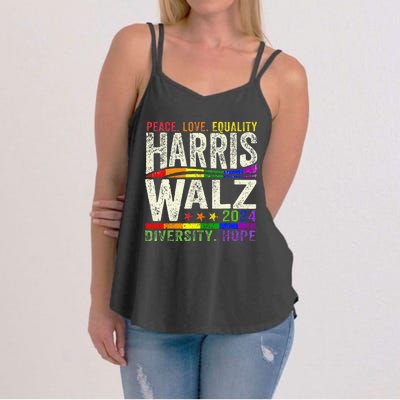 Kamala Harris Tim Walz 2024 Peace Lgbt Harris Walz Waltz Gift Women's Strappy Tank