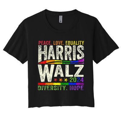 Kamala Harris Tim Walz 2024 Peace Lgbt Harris Walz Waltz Gift Women's Crop Top Tee