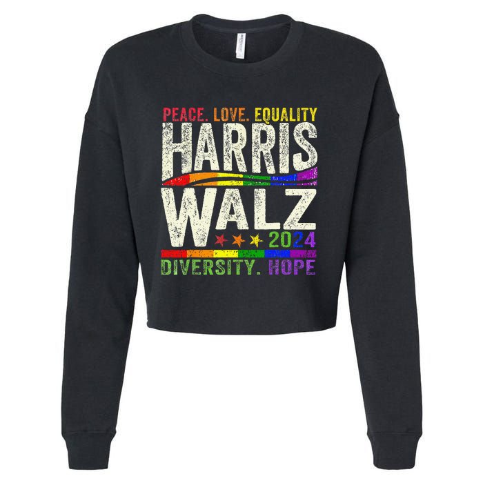 Kamala Harris Tim Walz 2024 Peace Lgbt Harris Walz Waltz Gift Cropped Pullover Crew