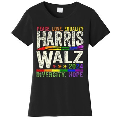 Kamala Harris Tim Walz 2024 Peace Lgbt Harris Walz Waltz Gift Women's T-Shirt