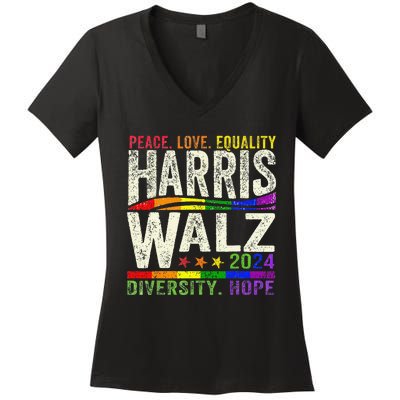 Kamala Harris Tim Walz 2024 Peace Lgbt Harris Walz Waltz Gift Women's V-Neck T-Shirt