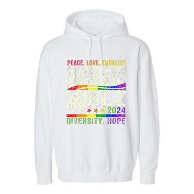 Kamala Harris Tim Walz 2024 Peace Lgbt Harris Walz Waltz Gift Garment-Dyed Fleece Hoodie