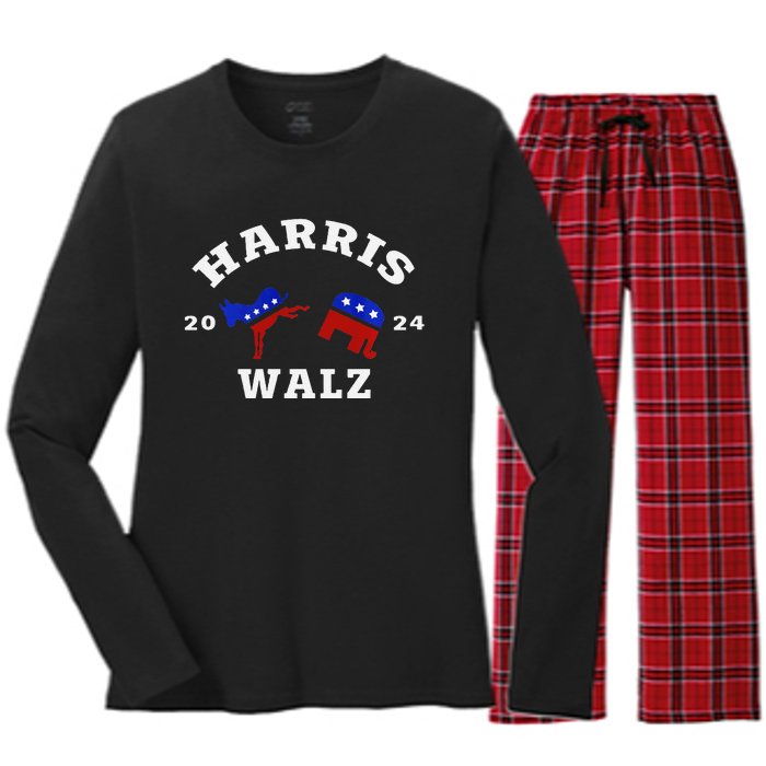 Kamala Harris Tim Waltz 2024 Women's Long Sleeve Flannel Pajama Set 