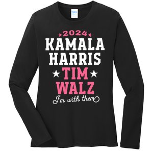 Kamala Harris Tim Walz 2024 President Election I’M With Them Ladies Long Sleeve Shirt