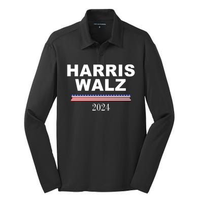 Kamala Harris Tim Walz 2024 Usa Election Silk Touch Performance Long Sleeve Polo