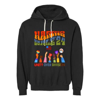 Kamala Harris Tim Walz Waltz Boho Aesthetic Garment-Dyed Fleece Hoodie