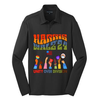 Kamala Harris Tim Walz Waltz Boho Aesthetic Silk Touch Performance Long Sleeve Polo