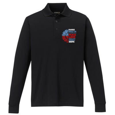 Kamala Harris Tim Walz 2024 Peace Lgbt Harris Walz Waltz Performance Long Sleeve Polo