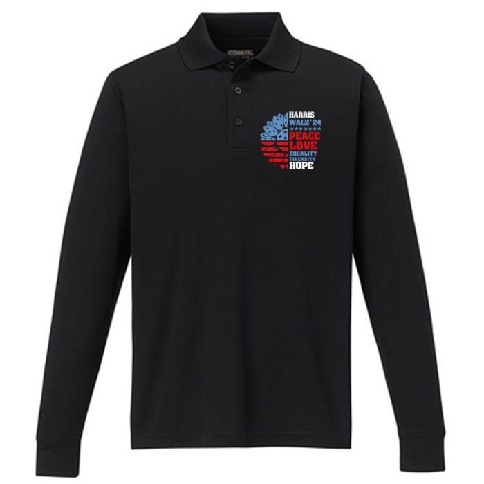 Kamala Harris Tim Walz 2024 Peace Lgbt Harris Walz Waltz Performance Long Sleeve Polo