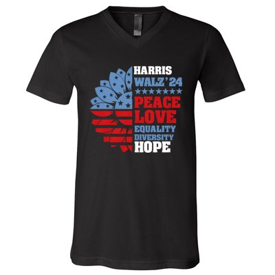 Kamala Harris Tim Walz 2024 Peace Lgbt Harris Walz Waltz V-Neck T-Shirt