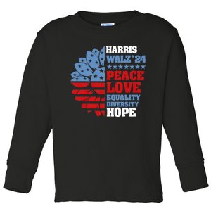 Kamala Harris Tim Walz 2024 Peace Lgbt Harris Walz Waltz Toddler Long Sleeve Shirt