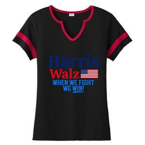 Kamala Harris Tim Walz When We Fight We Win Gift Ladies Halftime Notch Neck Tee