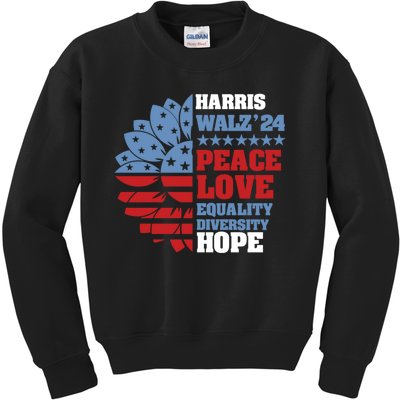 Kamala Harris Tim Walz 2024 Peace Harris Walz Waltz Kids Sweatshirt