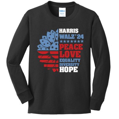 Kamala Harris Tim Walz 2024 Peace Harris Walz Waltz Kids Long Sleeve Shirt