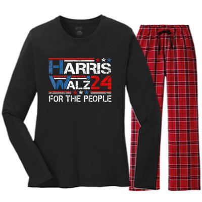 Kamala Harris Tim Waltz 2024 Harris Waltz24 For The People Women's Long Sleeve Flannel Pajama Set 