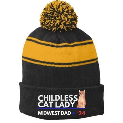 Kamala Harris Tim Walz Harris Waltz 2024 Midwest Dad Stripe Pom Pom Beanie