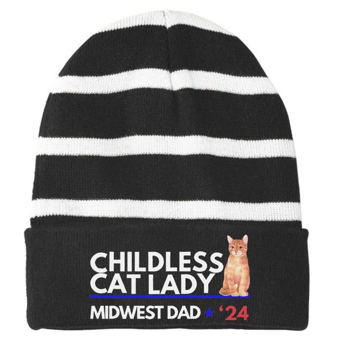 Kamala Harris Tim Walz Harris Waltz 2024 Midwest Dad Striped Beanie with Solid Band