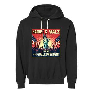 Kamala Harris Tim Walz 2024 Election Garment-Dyed Fleece Hoodie