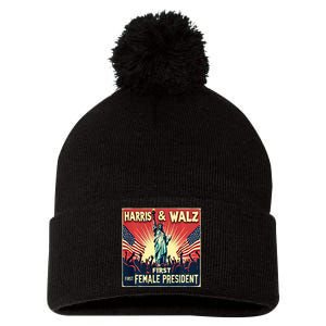 Kamala Harris Tim Walz 2024 Election Pom Pom 12in Knit Beanie