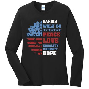 Kamala Harris Tim Walz 2024 Peace Lgbt Harris Walz Waltz Ladies Long Sleeve Shirt