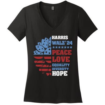 Kamala Harris Tim Walz 2024 Peace Lgbt Harris Walz Waltz Women's V-Neck T-Shirt