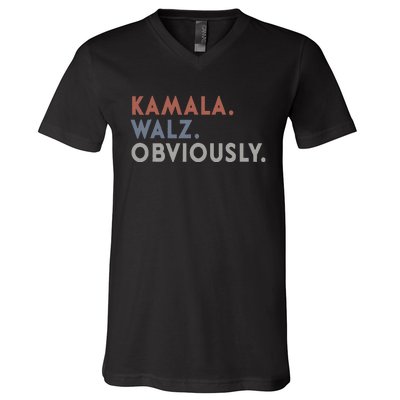 Kamala Harris Tim Walz Obviously Vote Harris Waltz 2024 V-Neck T-Shirt