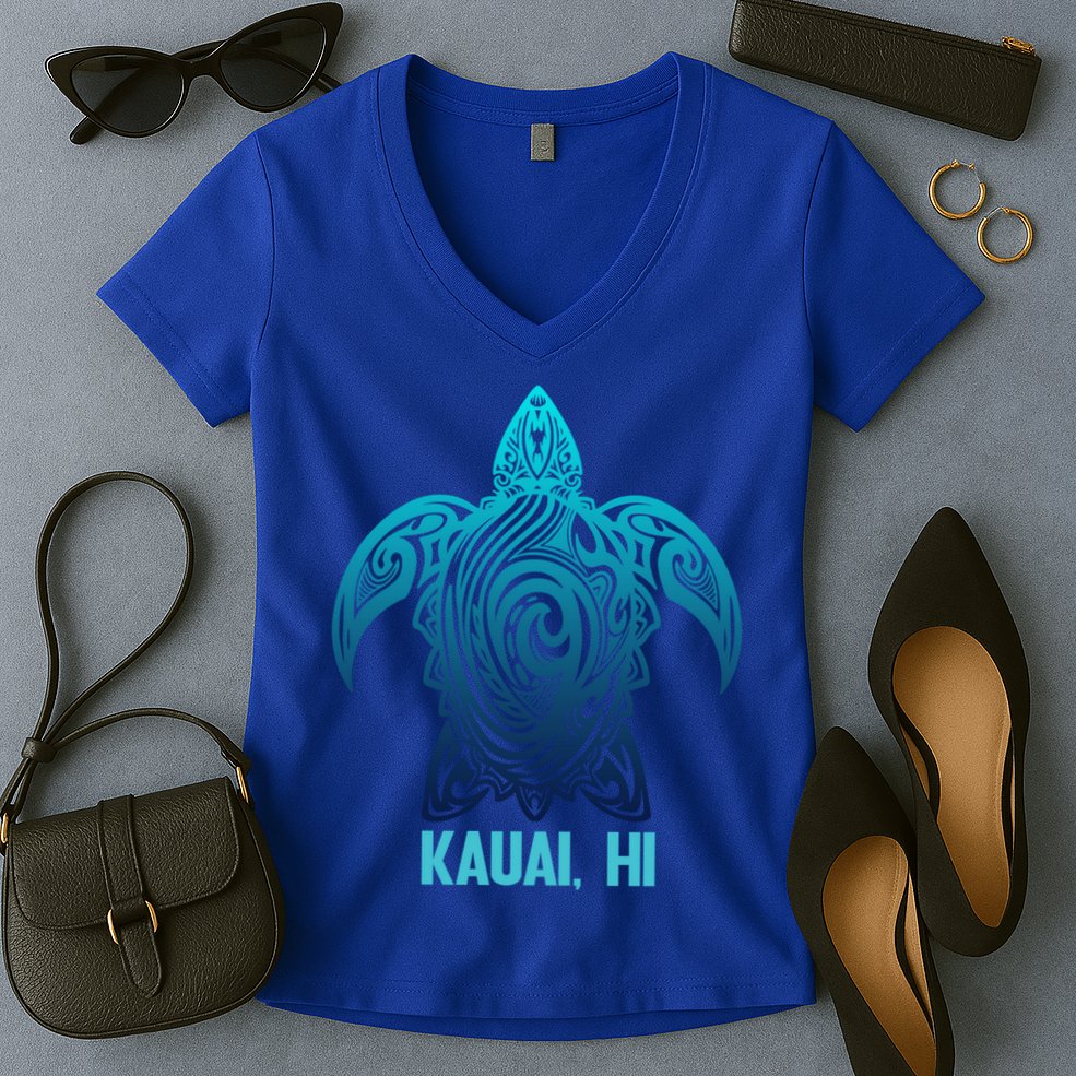 Kauai Hawaii Tribal Sea Turtle Hawaiian Surfer Scuba Diving Gift Women's V-Neck T-Shirt