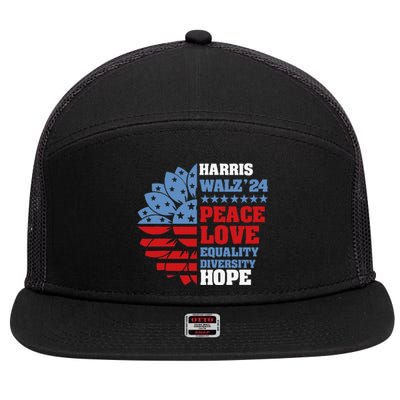 Kamala Harris Tim Walz 2024 Peace Lgbt Harris Walz Waltz Gift 7 Panel Mesh Trucker Snapback Hat