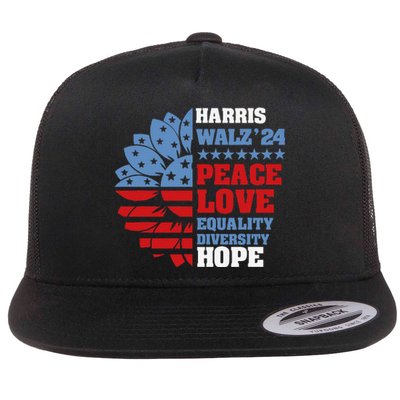 Kamala Harris Tim Walz 2024 Peace Lgbt Harris Walz Waltz Gift Flat Bill Trucker Hat