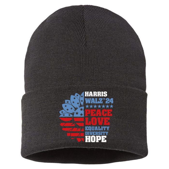 Kamala Harris Tim Walz 2024 Peace Lgbt Harris Walz Waltz Gift Sustainable Knit Beanie