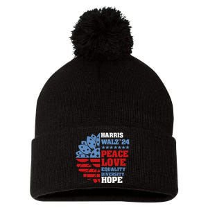 Kamala Harris Tim Walz 2024 Peace Lgbt Harris Walz Waltz Gift Pom Pom 12in Knit Beanie