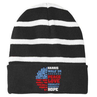 Kamala Harris Tim Walz 2024 Peace Lgbt Harris Walz Waltz Gift Striped Beanie with Solid Band