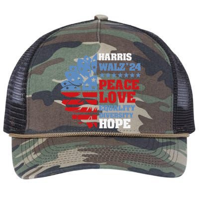 Kamala Harris Tim Walz 2024 Peace Lgbt Harris Walz Waltz Gift Retro Rope Trucker Hat Cap