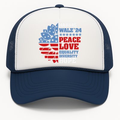 Kamala Harris Tim Walz 2024 Peace Lgbt Harris Walz Waltz Gift Trucker Hat