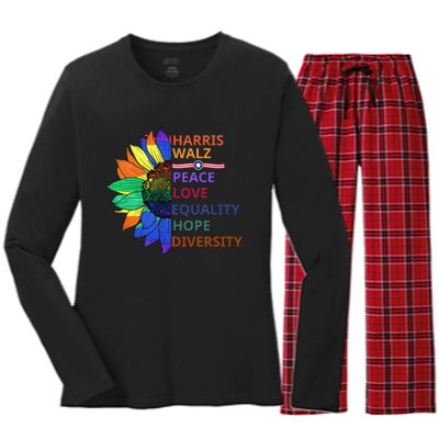 Kamala Harris Tim Walz 2024 Peace Lgbt Harris Walz Waltz Gift Women's Long Sleeve Flannel Pajama Set 