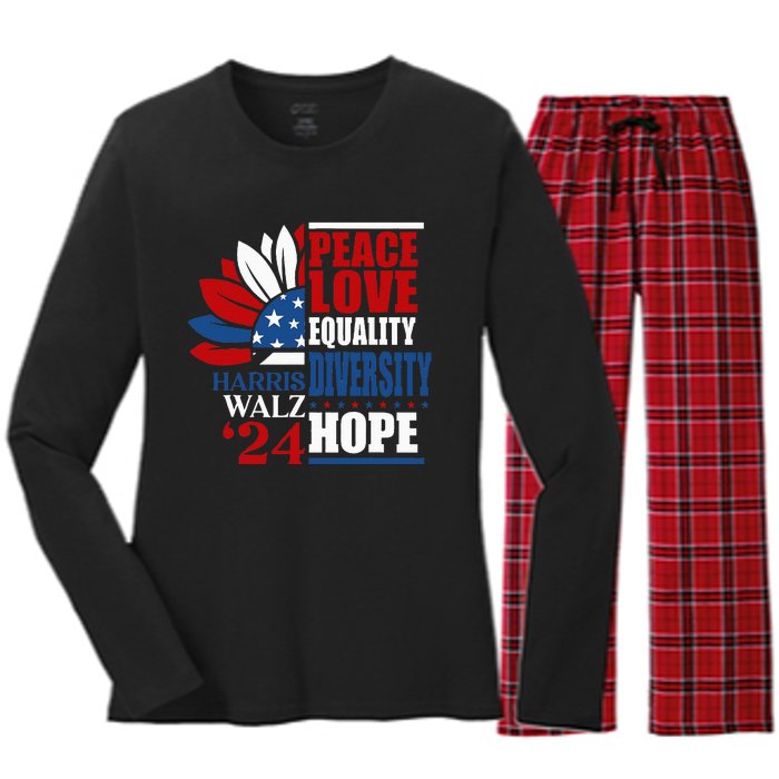 Kamala Harris Tim Walz 2024 Peace Lgbt Harris Waltz 2024 Women's Long Sleeve Flannel Pajama Set 