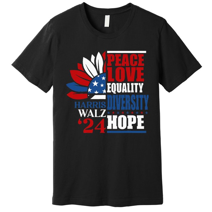 Kamala Harris Tim Walz 2024 Peace Lgbt Harris Waltz 2024 Premium T-Shirt