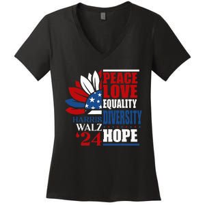 Kamala Harris Tim Walz 2024 Peace Lgbt Harris Waltz 2024 Women's V-Neck T-Shirt