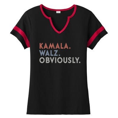 Kamala Harris Tim Walz Obviously Vote Harris Waltz 2024 Ladies Halftime Notch Neck Tee