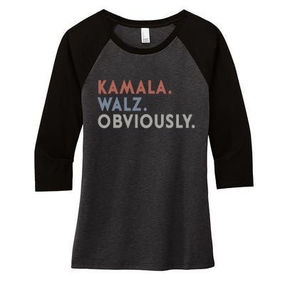 Kamala Harris Tim Walz Obviously Vote Harris Waltz 2024 Women's Tri-Blend 3/4-Sleeve Raglan Shirt