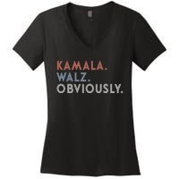 Kamala Harris Tim Walz Obviously Vote Harris Waltz 2024 Women's V-Neck T-Shirt