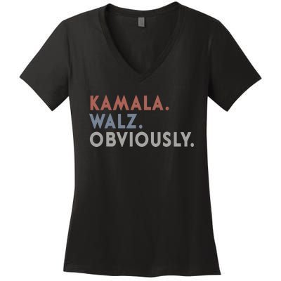 Kamala Harris Tim Walz Obviously Vote Harris Waltz 2024 Women's V-Neck T-Shirt