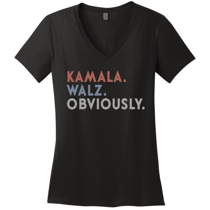 Kamala Harris Tim Walz Obviously Vote Harris Waltz 2024 Women's V-Neck T-Shirt