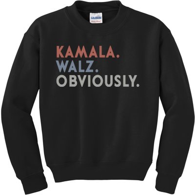 Kamala Harris Tim Walz Obviously Vote Harris Waltz 2024 Kids Sweatshirt