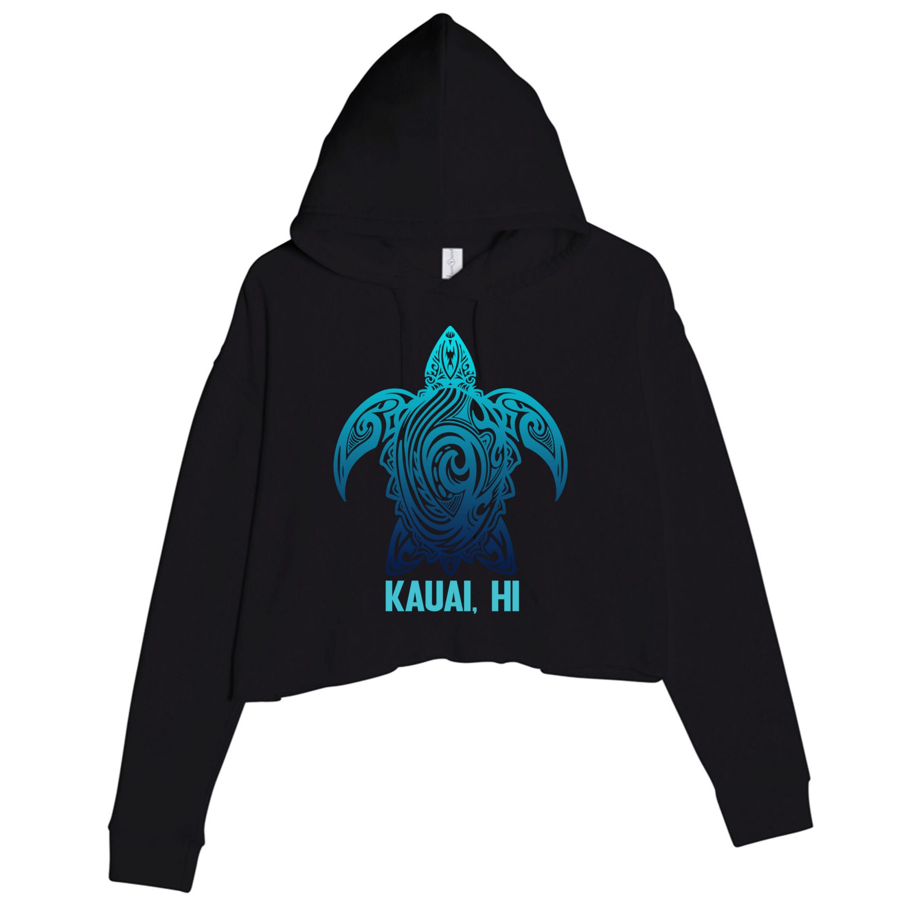 Kauai Hawaii Tribal Sea Turtle Hawaiian Surfer Scuba Diving Crop Fleece Hoodie