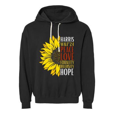 Kamala Harris Tim Walz 24 Peace Love Equality Diversity Hope Lgbt Garment-Dyed Fleece Hoodie