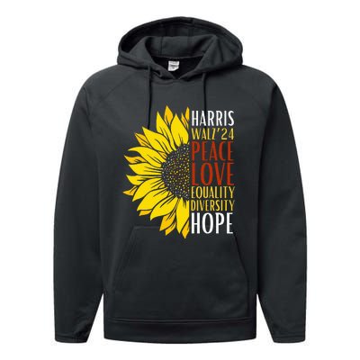 Kamala Harris Tim Walz 24 Peace Love Equality Diversity Hope Lgbt Performance Fleece Hoodie