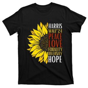 Kamala Harris Tim Walz 24 Peace Love Equality Diversity Hope Lgbt T-Shirt