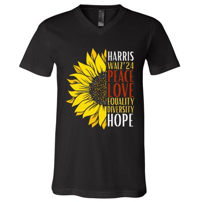 Kamala Harris Tim Walz 24 Peace Love Equality Diversity Hope Lgbt V-Neck T-Shirt